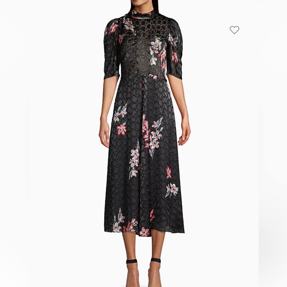 Rebecca Taylor Noha Puff Sleeve Floral Midi Dress